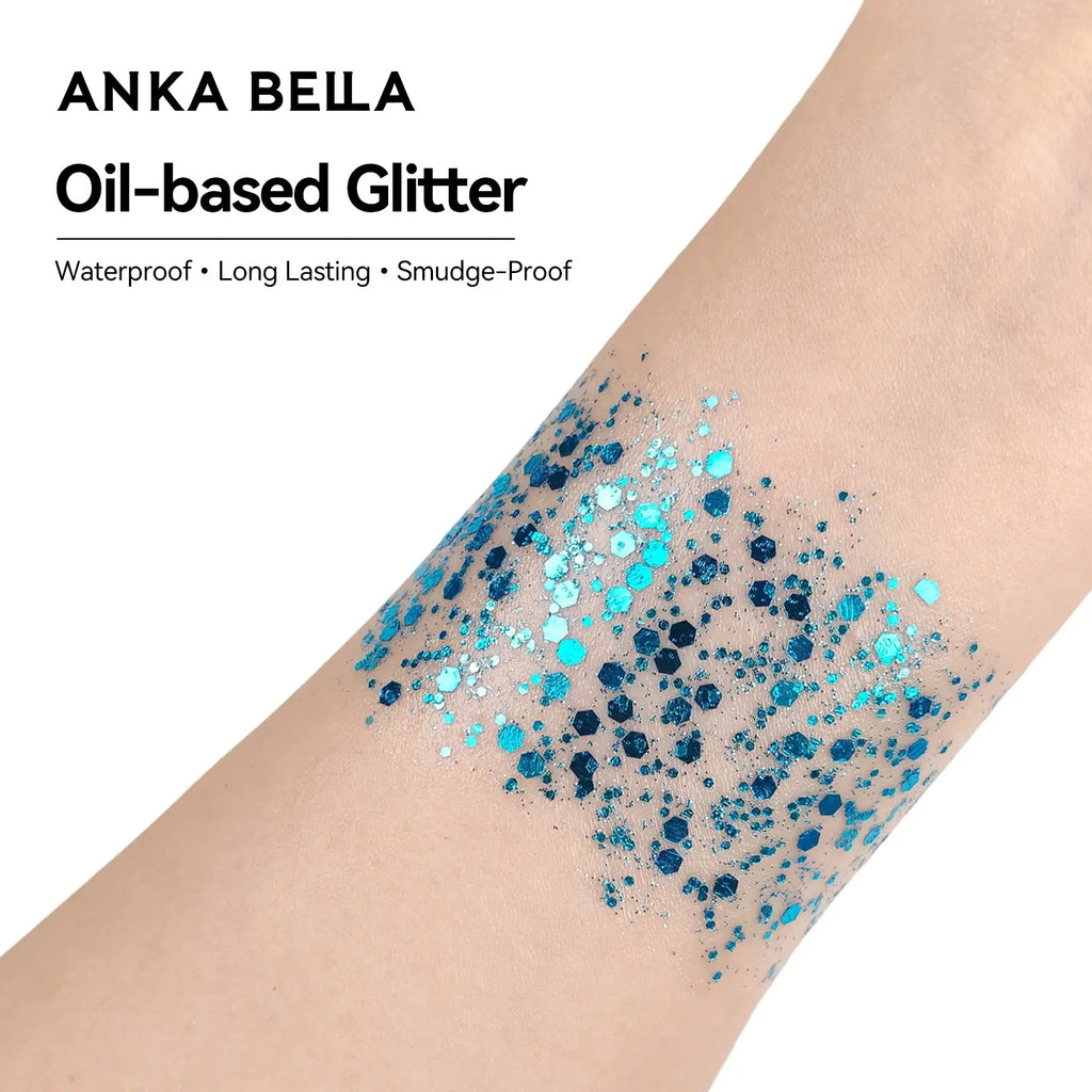 Anka Bella Blue Green Iridescent Glitter, Safe Face Body Glitter for Festival Makeup Anka Bella