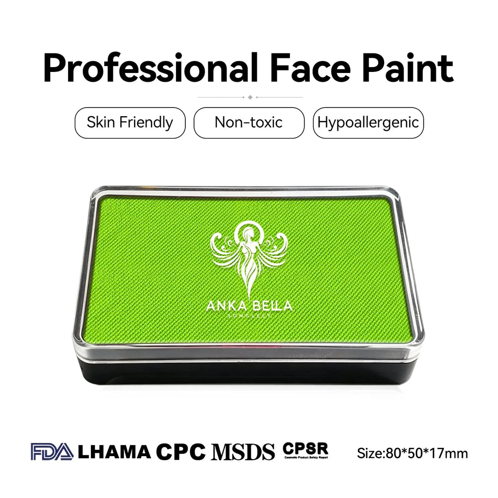 Anka Bella UV Yellow‑Green face paint, skin‑friendly non‑toxic hypoallergenic with FDA CPSR MSDS certification