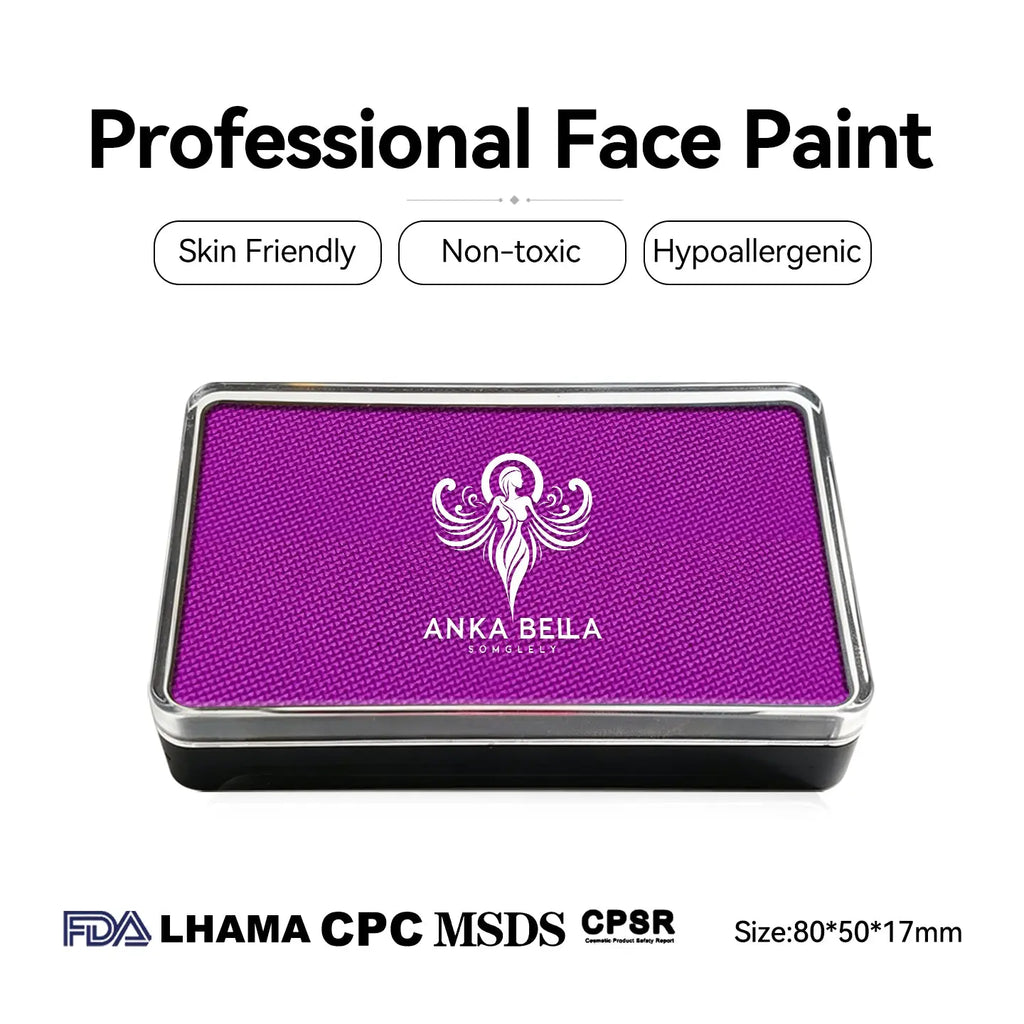 Anka Bella professional UV purple face paint, skin friendly non-toxic hypoallergenic, FDA LHAMA CPC MSDS CPSR certified, size 80x50x17mm