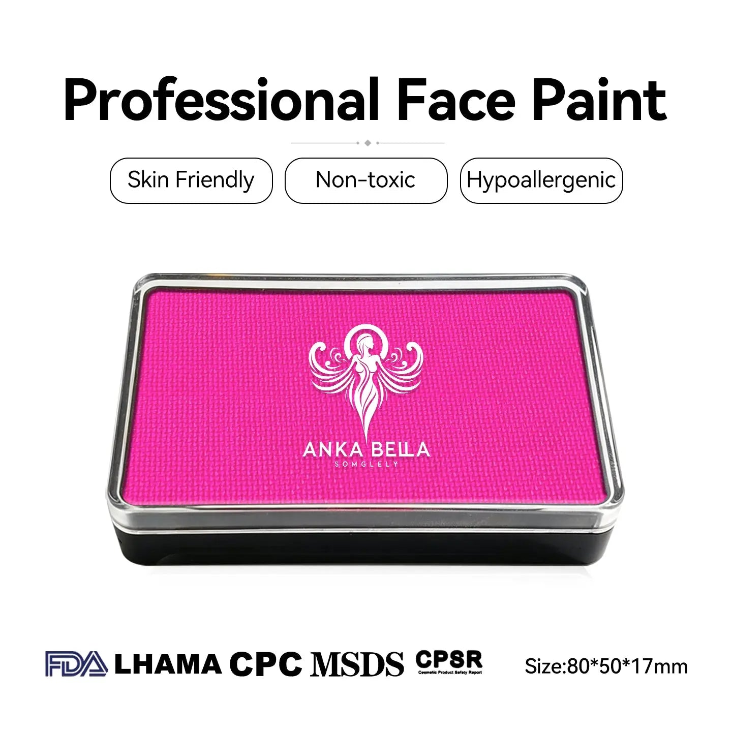 Anka Bella UV Berry‑Pink Solid Face Paint 50g, Water‑Based Non‑Toxic Hypoallergenic UV Glow Body Paint Cake for Professional Face Painters Rave Halloween Party Anka Bella