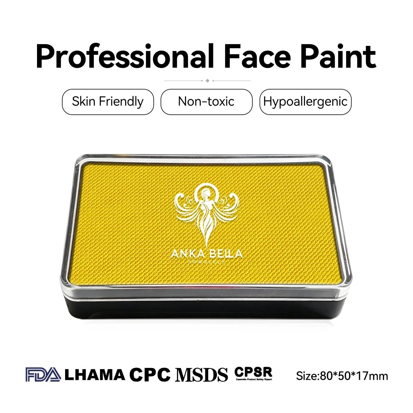 Anka Bella professional face paint, skin friendly non-toxic hypoallergenic, FDA LHAMA CPC MSDS CPSR certified, size 80x50x17mm