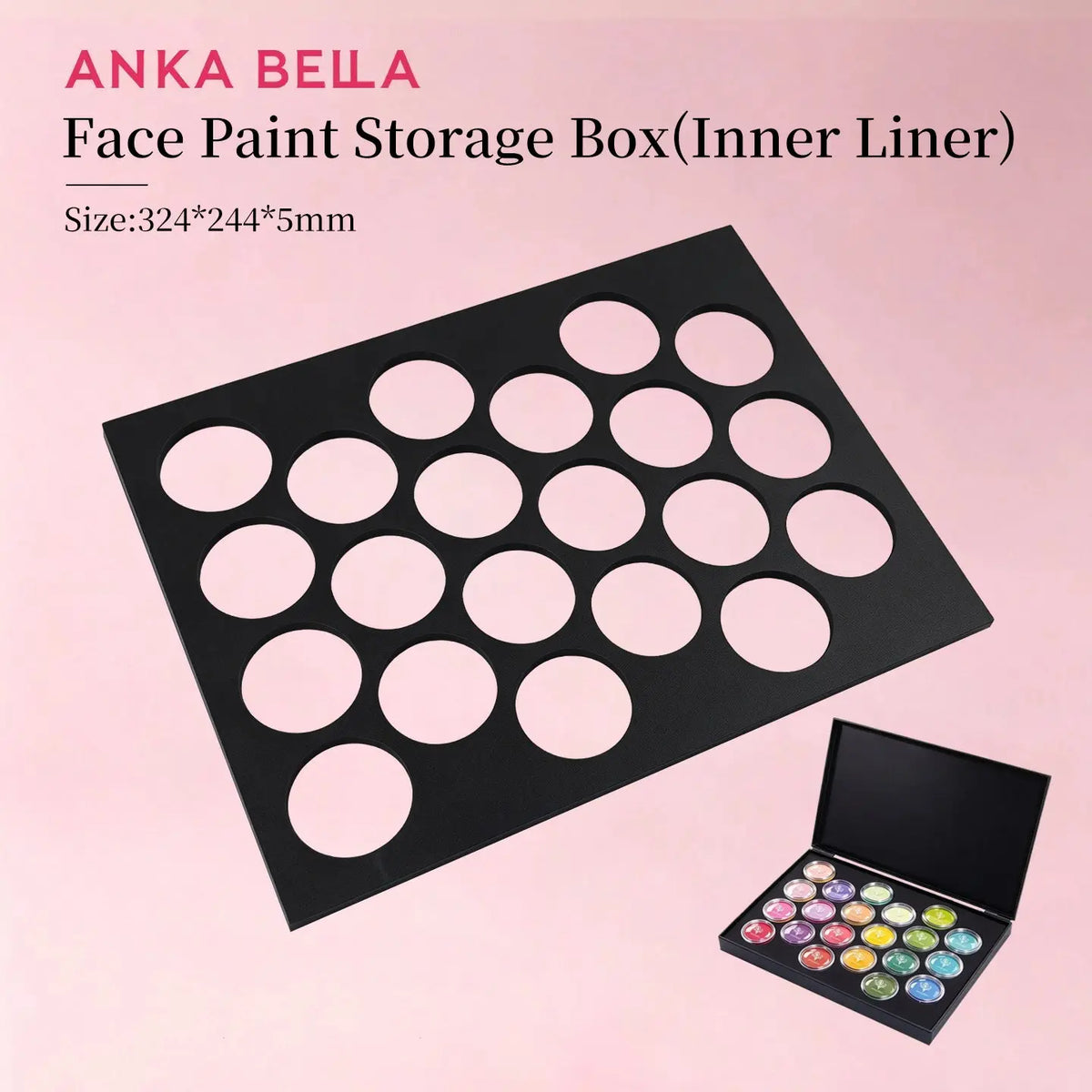 Anka Bella face paint storage foam insert 21  holes, fit face paint jars, artist makeup organizer