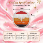 Anka Bella Christmas face paint set size and weight specifications chart, 30g split cake with 3 brushes