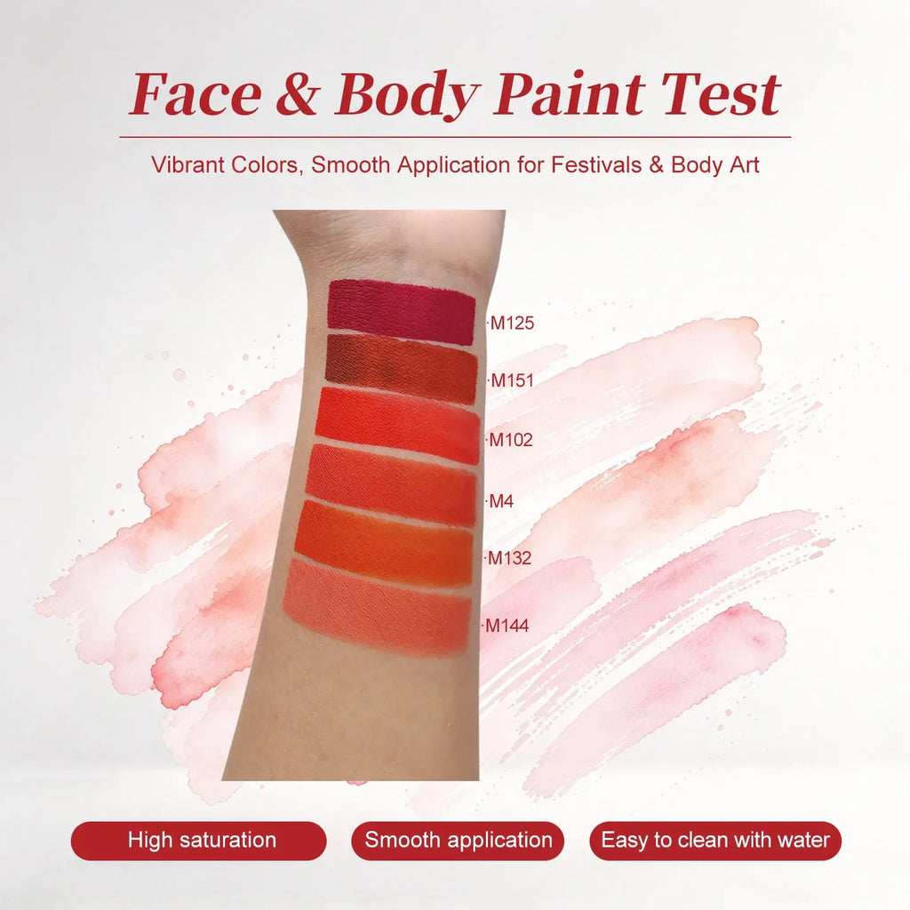Anka Bella red face paint swatch test, vibrant pigment smooth application easy clean