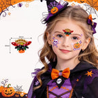 Kid wearing Anka Bella Halloween face gem sticker on forehead, pumpkin gem for Halloween cosplay costume
