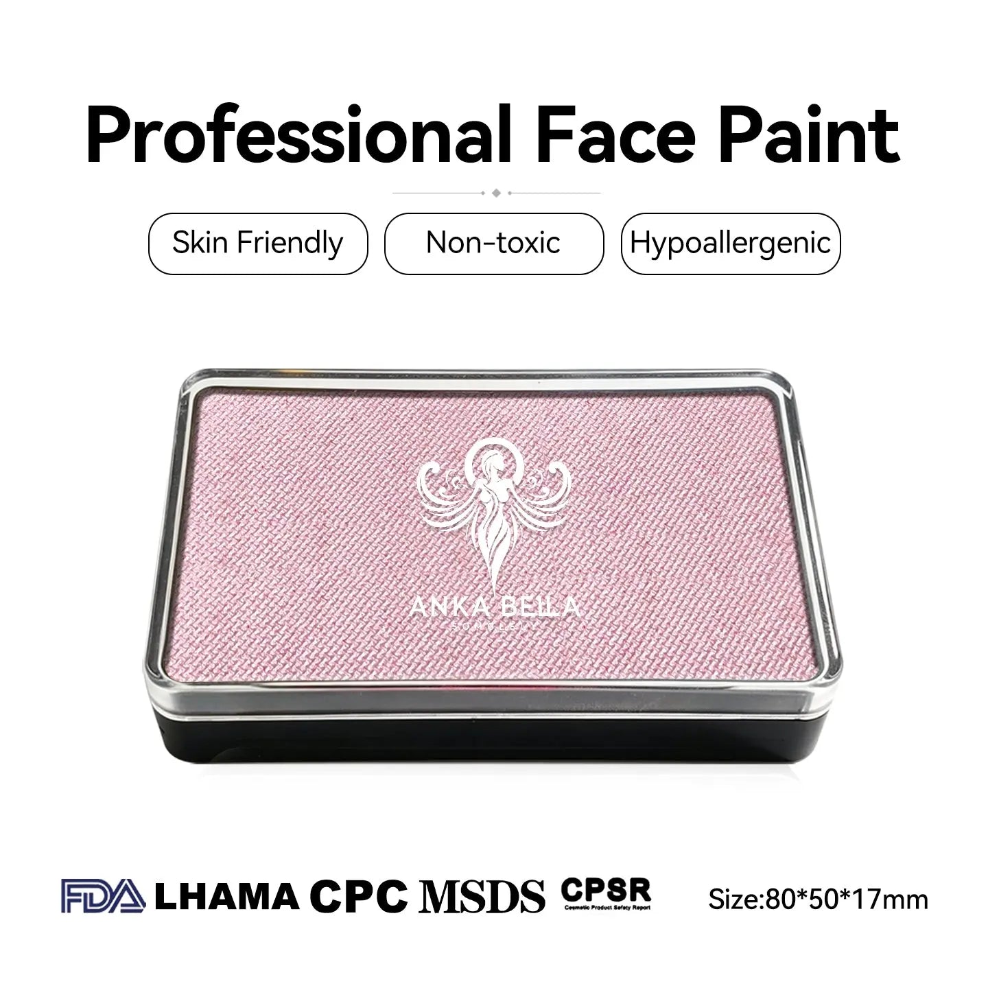 Anka Bella Pearl Baby‑Pink face paint, skin‑friendly non‑toxic hypoallergenic with FDA CPSR MSDS LHAMA CPC certification size 80*50*17mm