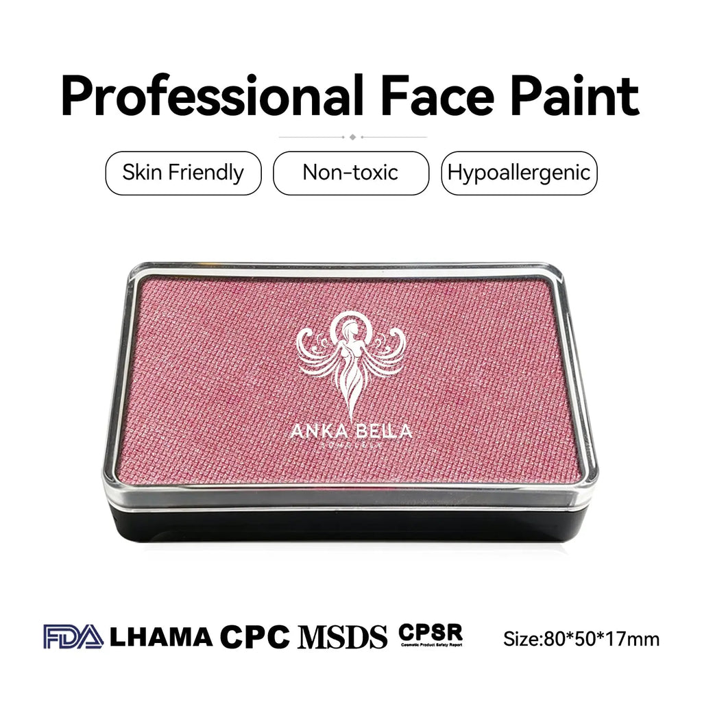 Anka Bella professional pearl coral pink face paint, skin friendly non-toxic hypoallergenic, FDA LHAMA CPC MSDS CPSR certified, size 80x50x17mm