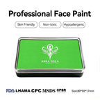 Anka Bella professional matte lime green face paint, skin friendly non‑toxic hypoallergenic, FDA LHAMA CPC MSDS CPSR certified, size 80×50×17mm