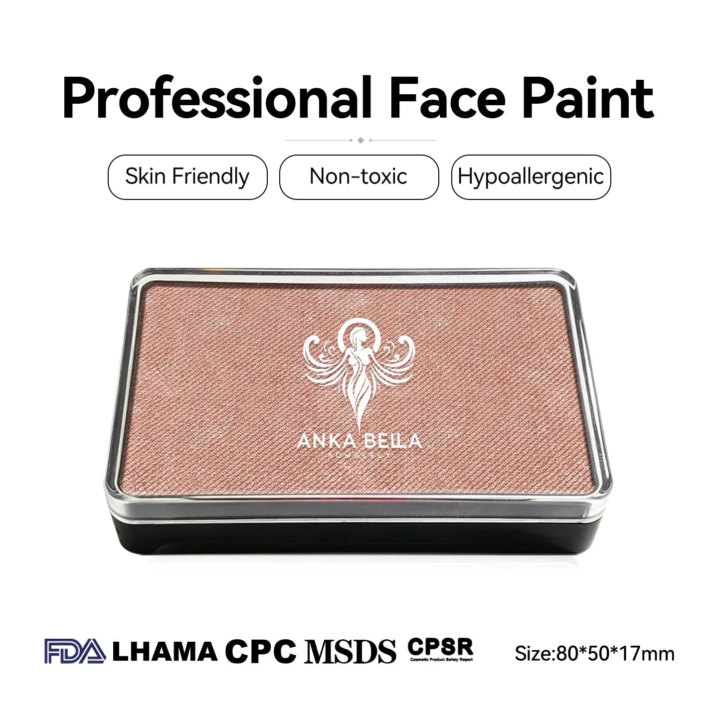 Anka Bella Pearl Brick‑Red face paint, skin‑friendly non‑toxic hypoallergenic with FDA CPSR MSDS LHAMA CPC certification size 80*50*17mm
