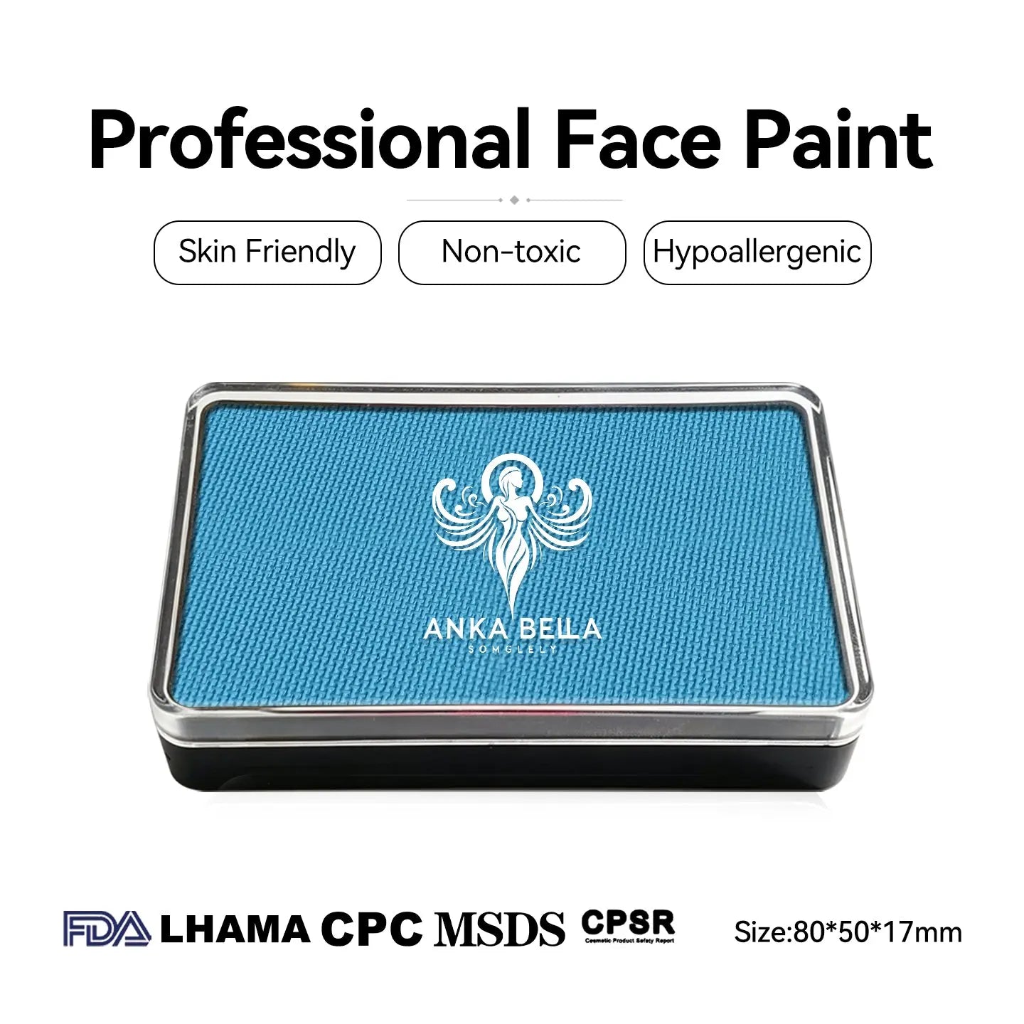 Anka Bella UV Lake Blue face paint, skin‑friendly non‑toxic hypoallergenic with FDA CPSR MSDS certification