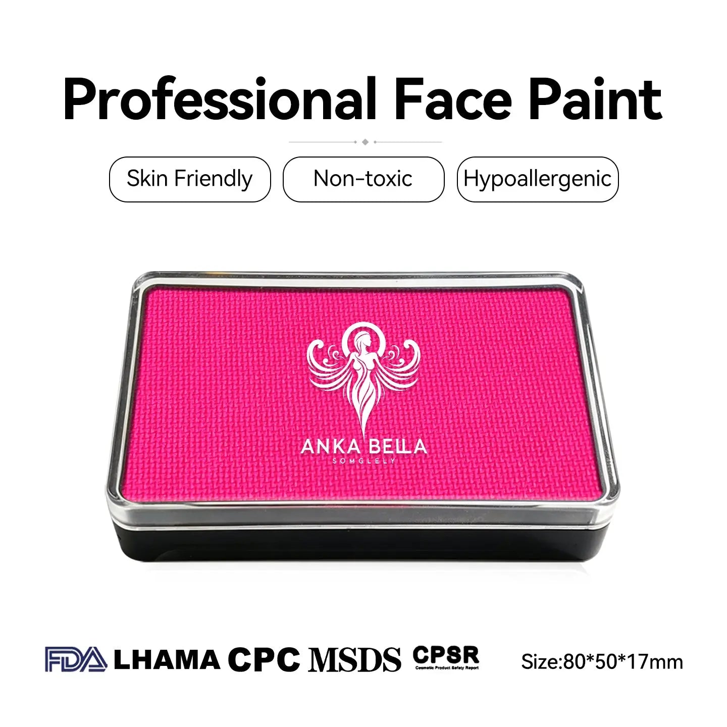 Anka Bella professional UV bunny pink face paint, skin friendly non-toxic hypoallergenic, FDA LHAMA CPC MSDS CPSR certified, size 80x50x17mm