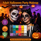 Anka Bella professional oil based face paint palette, kid sugar skull makeup, safe non-toxic face painting set with brushes