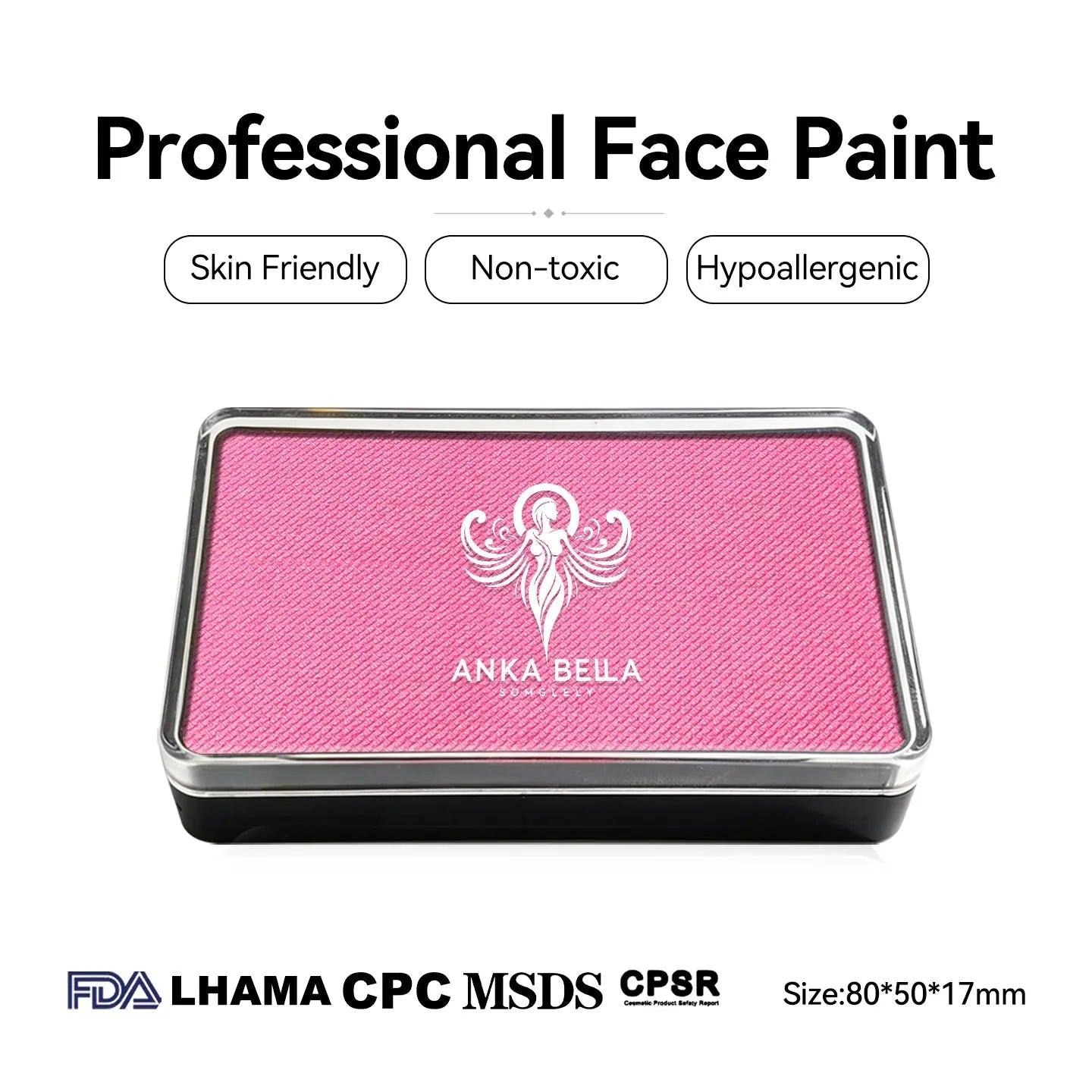 Anka Bella Pearl Candy Pink solid face paint cake 50g, professional water-based high pigment shimmer bright candy pink pearl face and body art paint