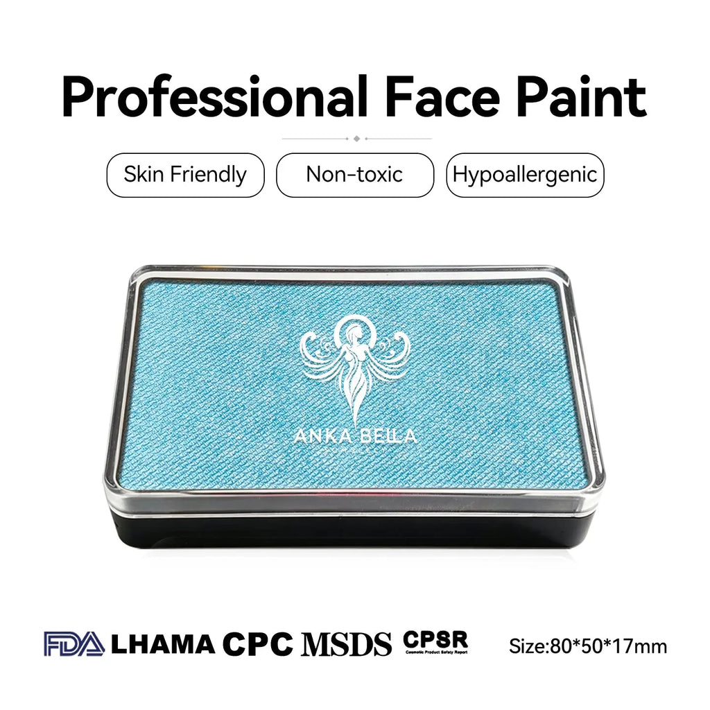 Anka Bella Pearl Aqua Blue Face Paint 50g, Water-Based Shimmer Non-Toxic Hypoallergenic Body Paint Cake for Halloween Festival Cosplay Anka Bella