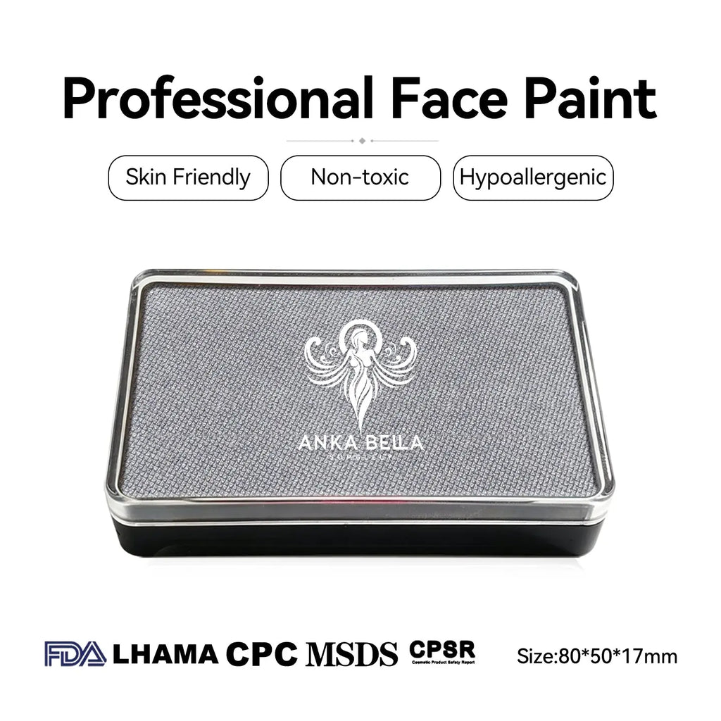 Anka Bella Pearl Silver‑Gray face paint, skin‑friendly non‑toxic hypoallergenic with FDA CPSR MSDS LHAMA CPC certification size 80*50*17mm