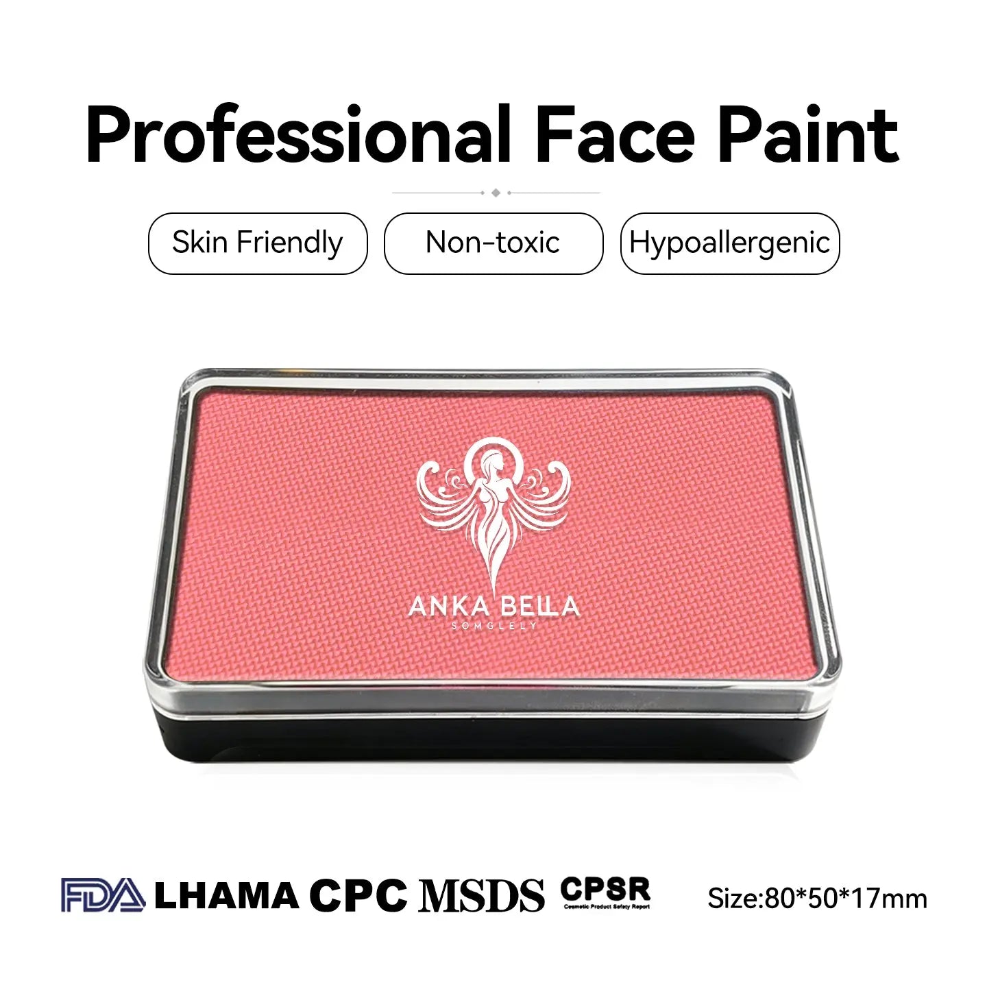 Anka Bella UV Coral‑Pink face paint, skin‑friendly non‑toxic hypoallergenic with FDA CPSR MSDS certification