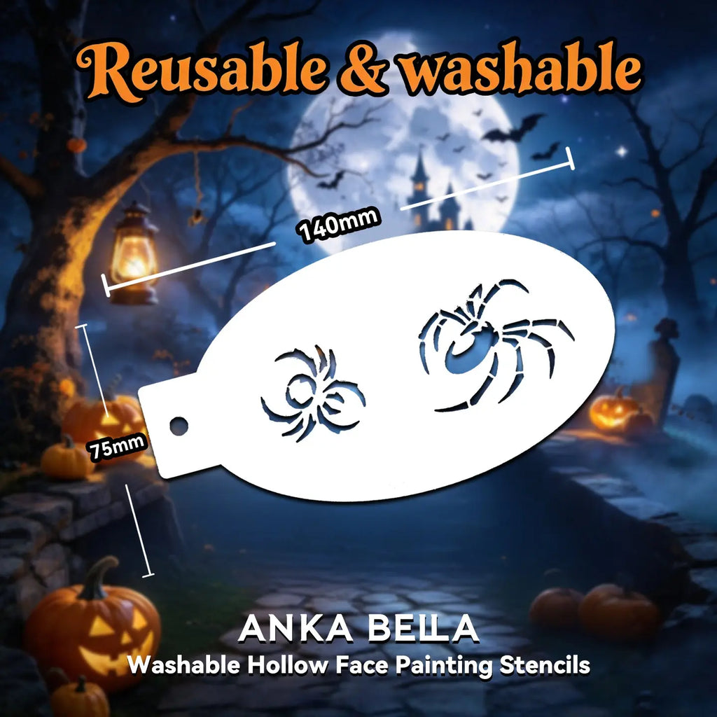 Reusable washable Halloween face paint stencil size 140*75mm, spider hollow template