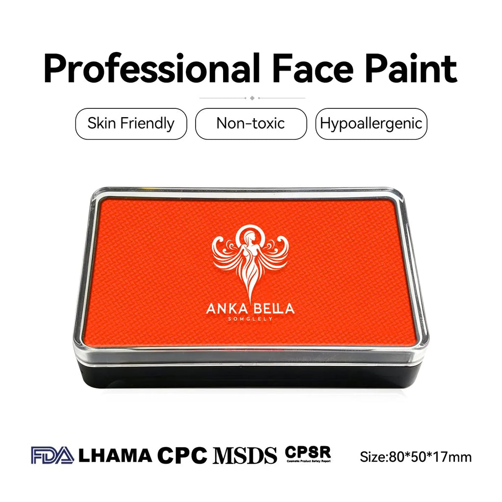 Anka Bella UV Orange face paint, skin‑friendly non‑toxic hypoallergenic with FDA CPSR MSDS certification