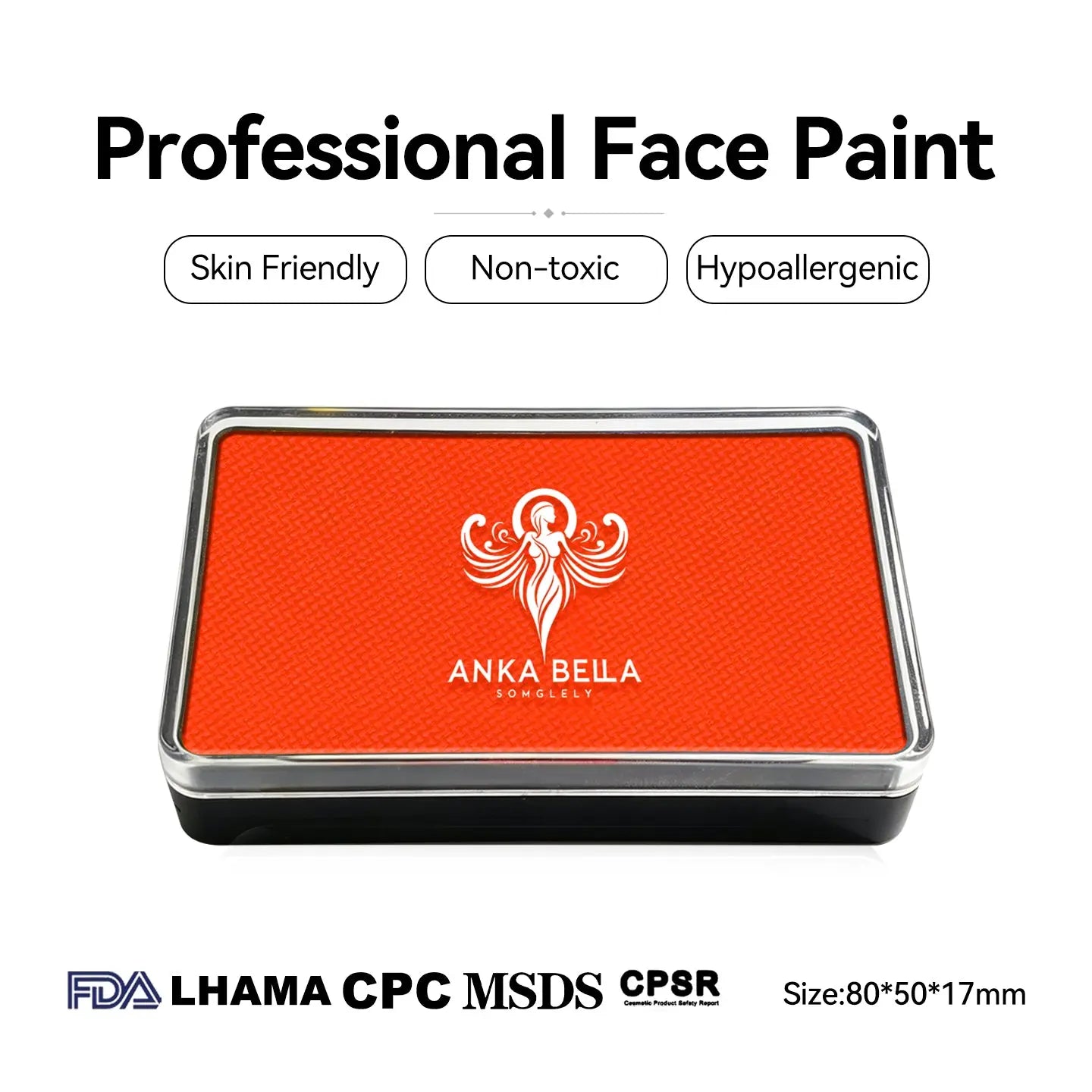 Anka Bella UV Orange face paint, skin‑friendly non‑toxic hypoallergenic with FDA CPSR MSDS certification