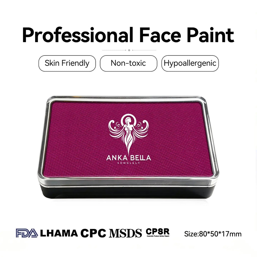 Anka Bella professional matte mulberry face paint, skin friendly non‑toxic hypoallergenic, FDA LHAMA CPC MSDS CPSR certified, size 80×50×17mm