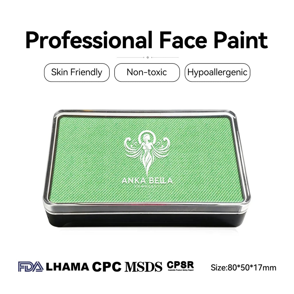Anka Bella professional pearl mint green face paint, skin friendly non-toxic hypoallergenic, FDA LHAMA CPC MSDS CPSR certified, size 80x50x17mm