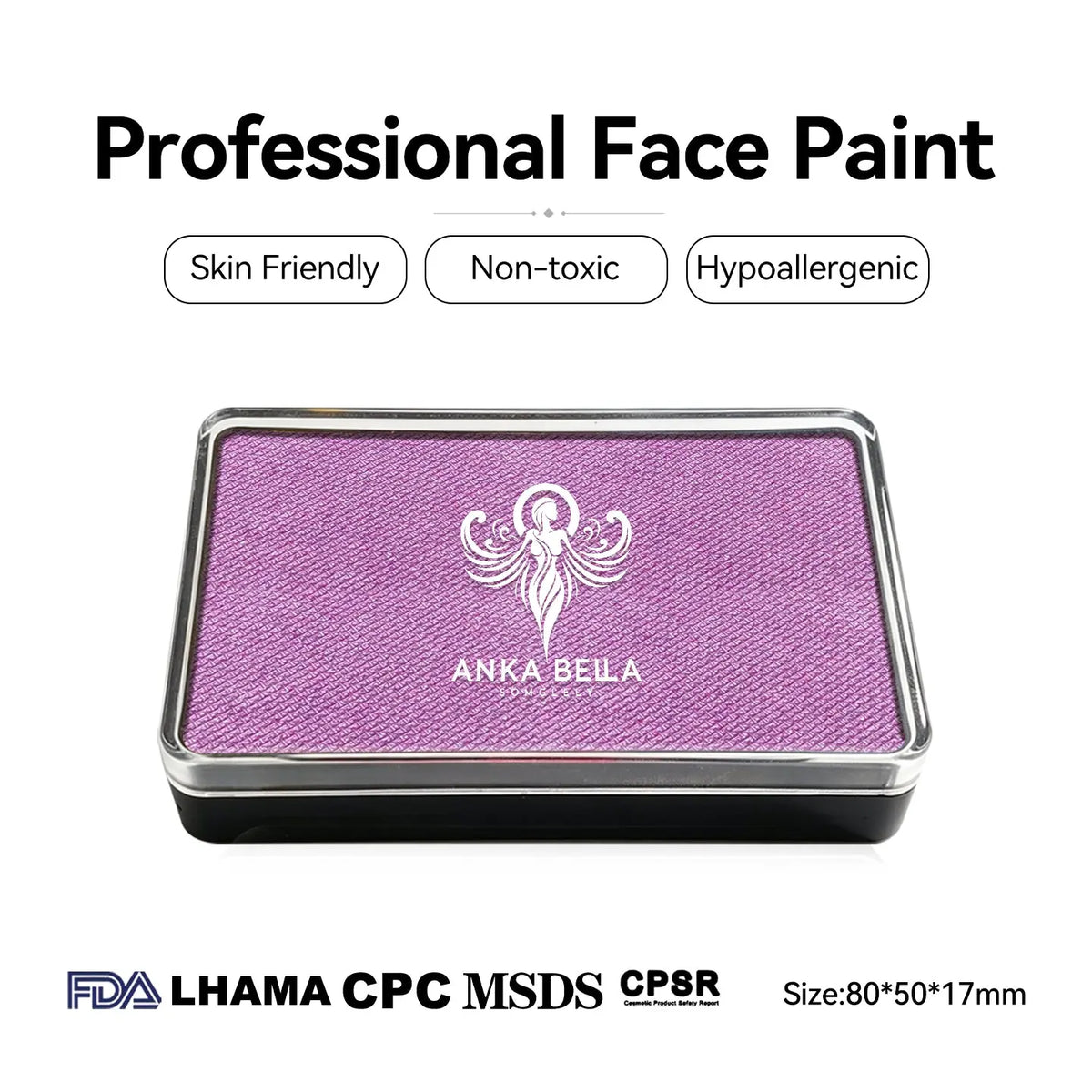 Anka Bella Pearl Orchid face paint, skin‑friendly non‑toxic hypoallergenic with FDA CPSR MSDS LHAMA CPC certification size 80*50*17mm
