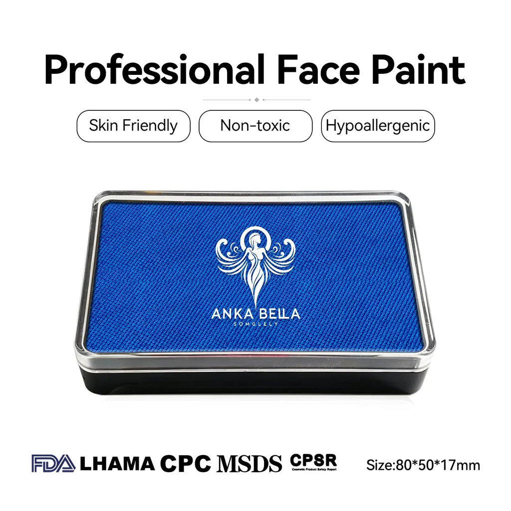 Anka Bella Pearl Royal Blue face paint, skin‑friendly non‑toxic hypoallergenic with FDA CPSR MSDS LHAMA CPC certification size 80*50*17mm