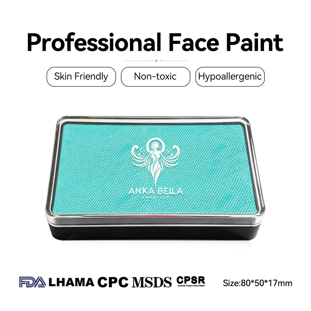 Anka Bella Pearl Turquoise face paint, skin‑friendly non‑toxic hypoallergenic with FDA CPSR MSDS LHAMA CPC certification size 80*50*17mm