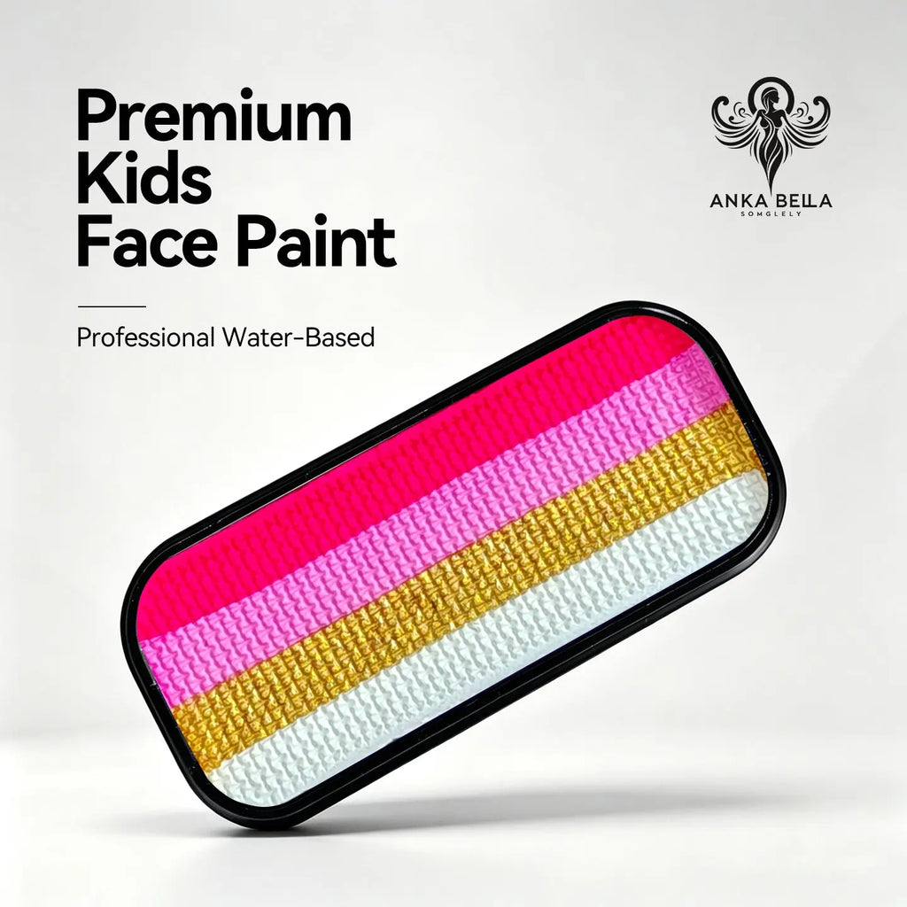 Anka Bella premium kids water-based face paint palette, 5 stripe hot pink light pink gold white gradient face body paint in black tin for princess party face art
