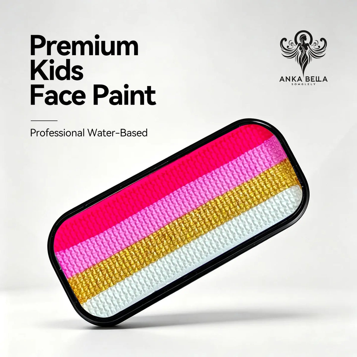 Anka Bella premium kids water-based face paint palette, 5 stripe hot pink light pink gold white gradient face body paint in black tin for princess party face art