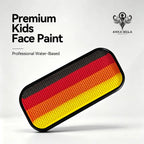 Anka Bella premium kids water-based face paint palette, 4 stripe black red orange yellow gradient in black tin for sports game, festival and Halloween face art
