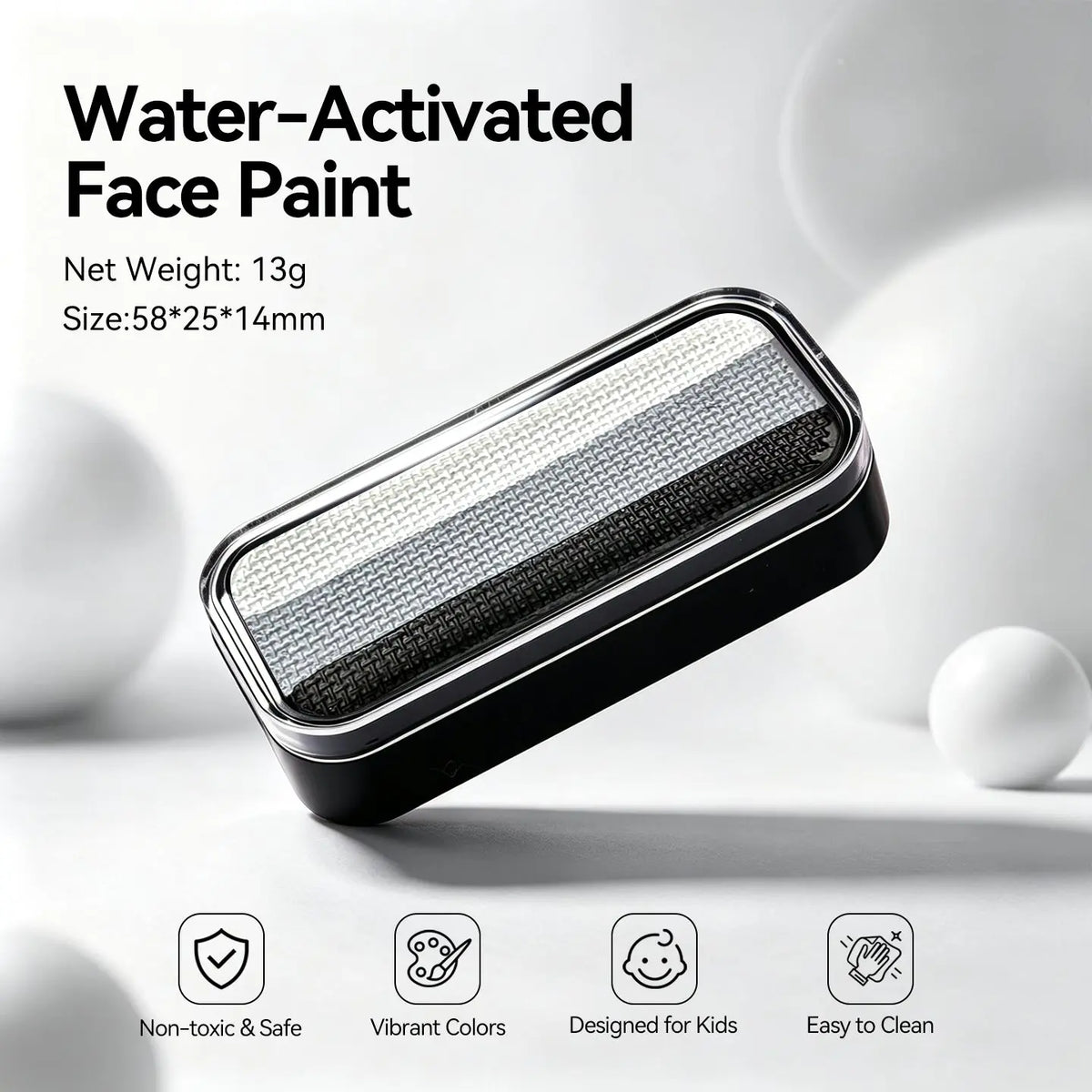 Anka Bella water-activated grayscale face paint tin palette, 13g 58*25*14mm non-toxic vibrant pigment easy to clean for kids party makeup