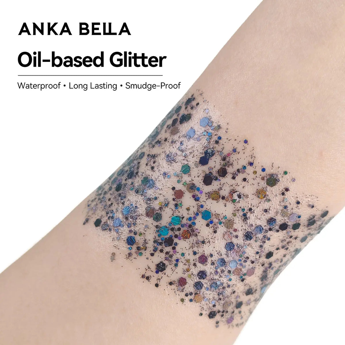 Anka Bella Iridescent Black Glitter, Safe Face Body Glitter for Festival Makeup Anka Bella