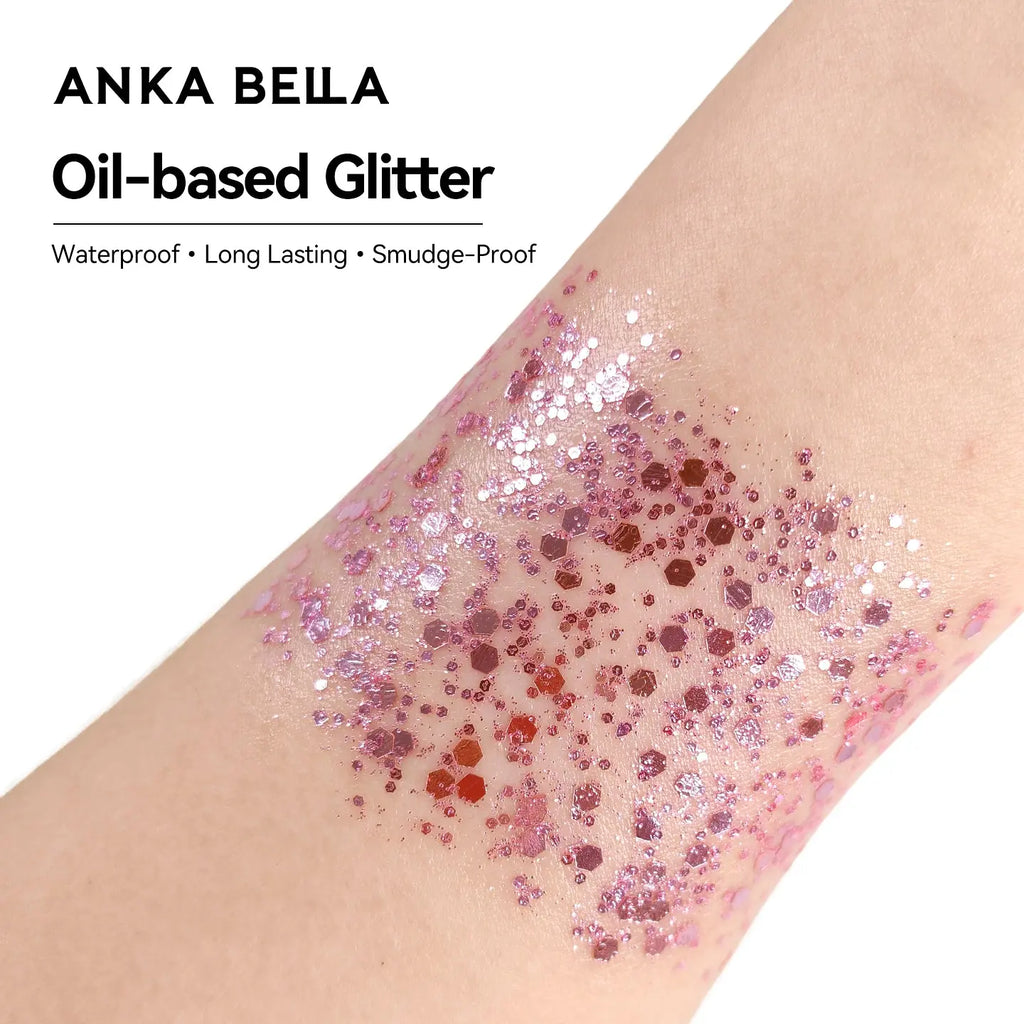 Anka Bella Iridescent Pink Silver Glitter, Safe Face Body Glitter for Festival Makeup Anka Bella