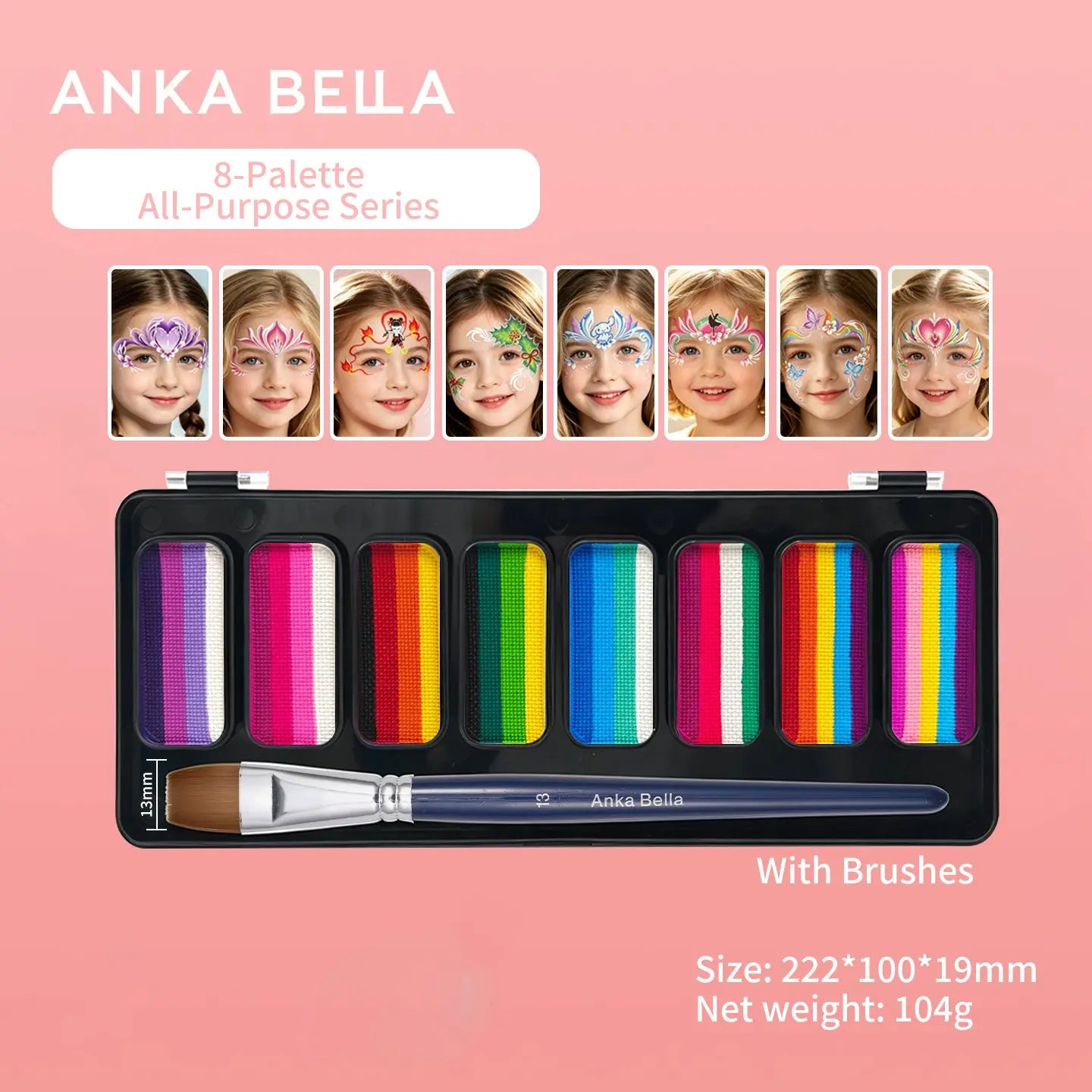 Anka Bella 8 colors split cake face paint set including paint brush, all‑purpose series water activated body paint