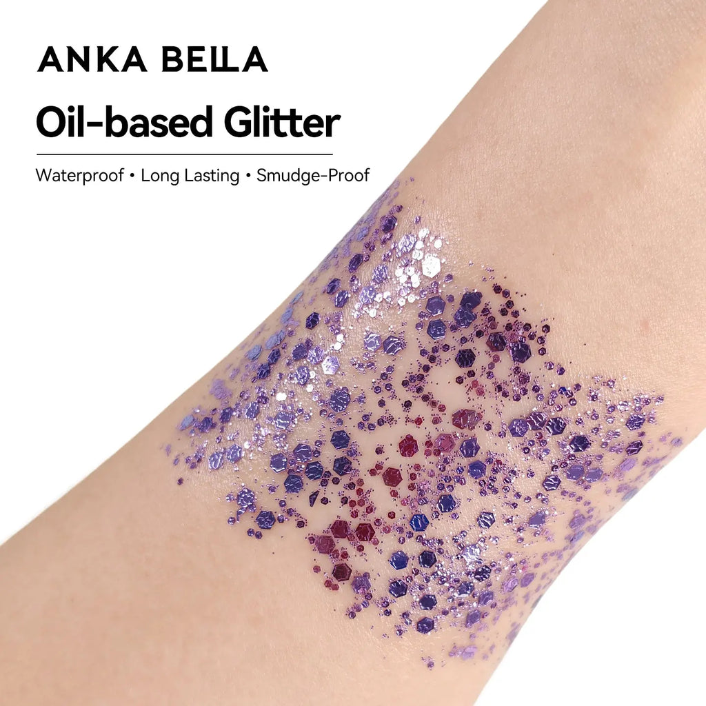 Anka Bella Iridescent Purple Silver Glitter, Safe Face Body Glitter for Festival Makeup Anka Bella