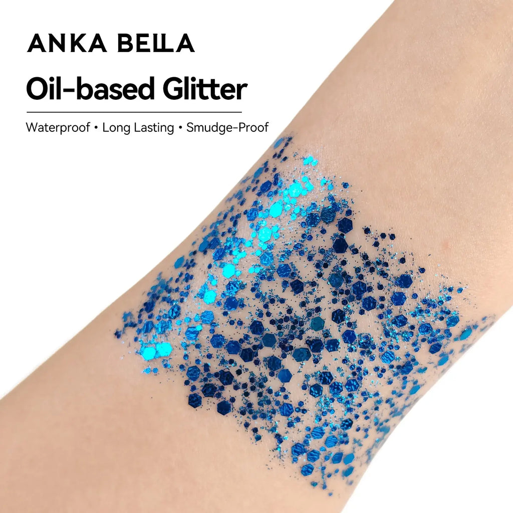 Anka Bella Iridescent Blue Silver Glitter, Safe Face Body Glitter for Festival Makeup Anka Bella