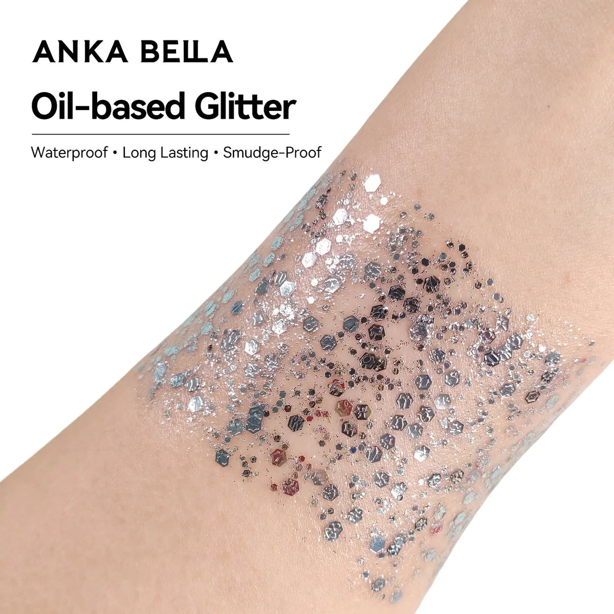 Anka Bella Iridescent Black Silver Glitter, Safe Face Body Glitter for Festival Makeup Anka Bella