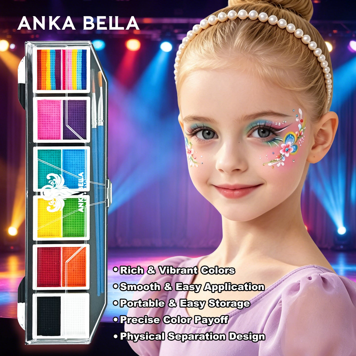 6-Color stage – Bright & Blendable Face & Body Paint for Creative Designs Anka Bella