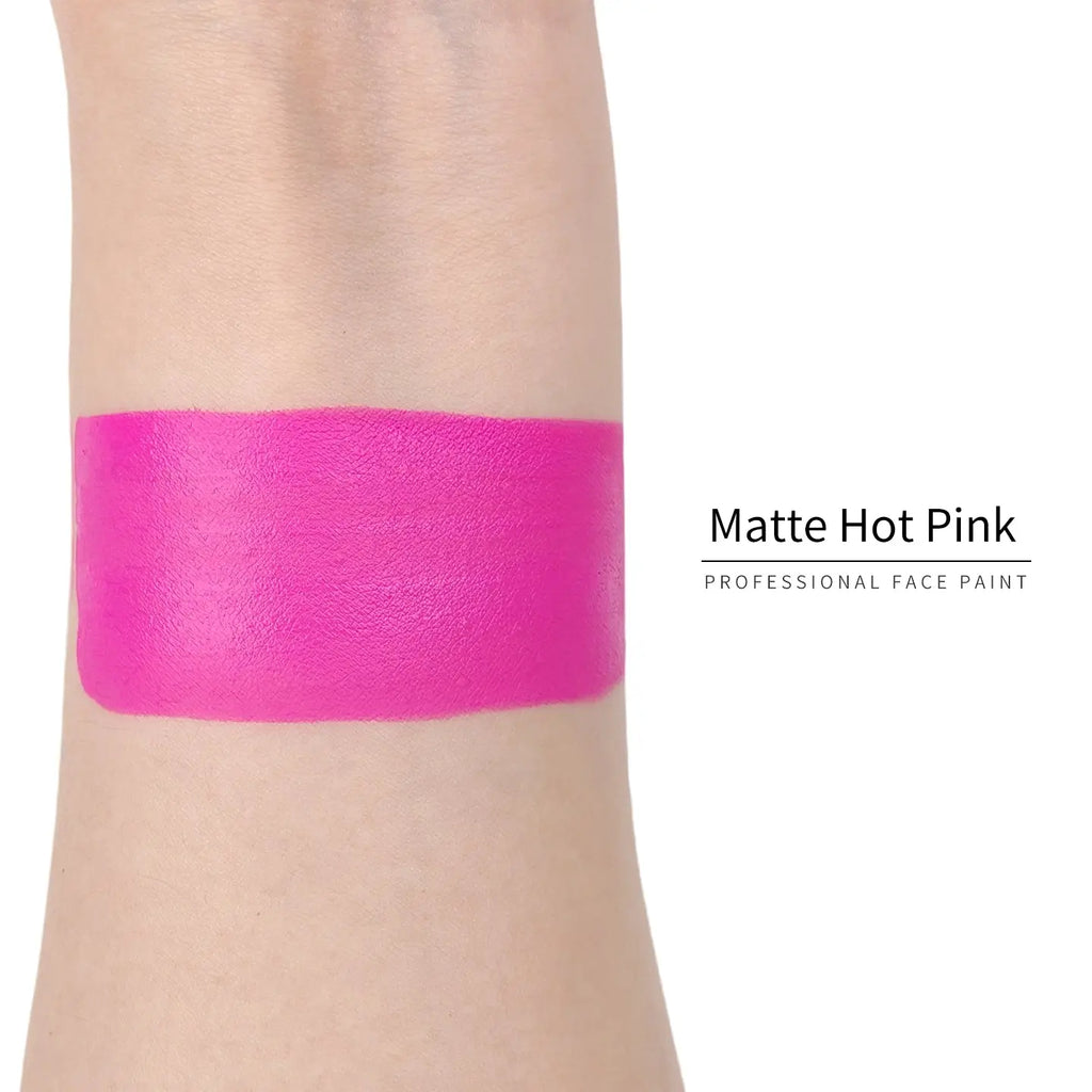 Anka Bella Matte Hot Pink face paint arm swatch, bold matte hot pink body paint sample on skin