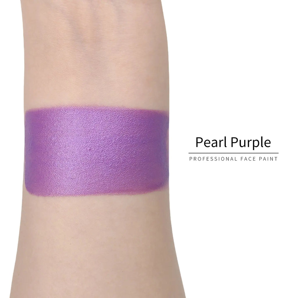 Anka Bella Pearl Purple face paint arm swatch, rich shimmer pearl purple body paint sample on skin