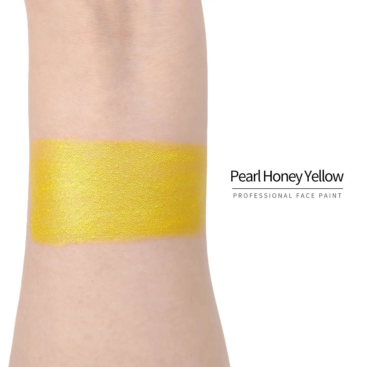 Anka Bella Pearl Honey‑Yellow face paint arm swatch, warm shimmer pearl honey golden body paint sample on skin
