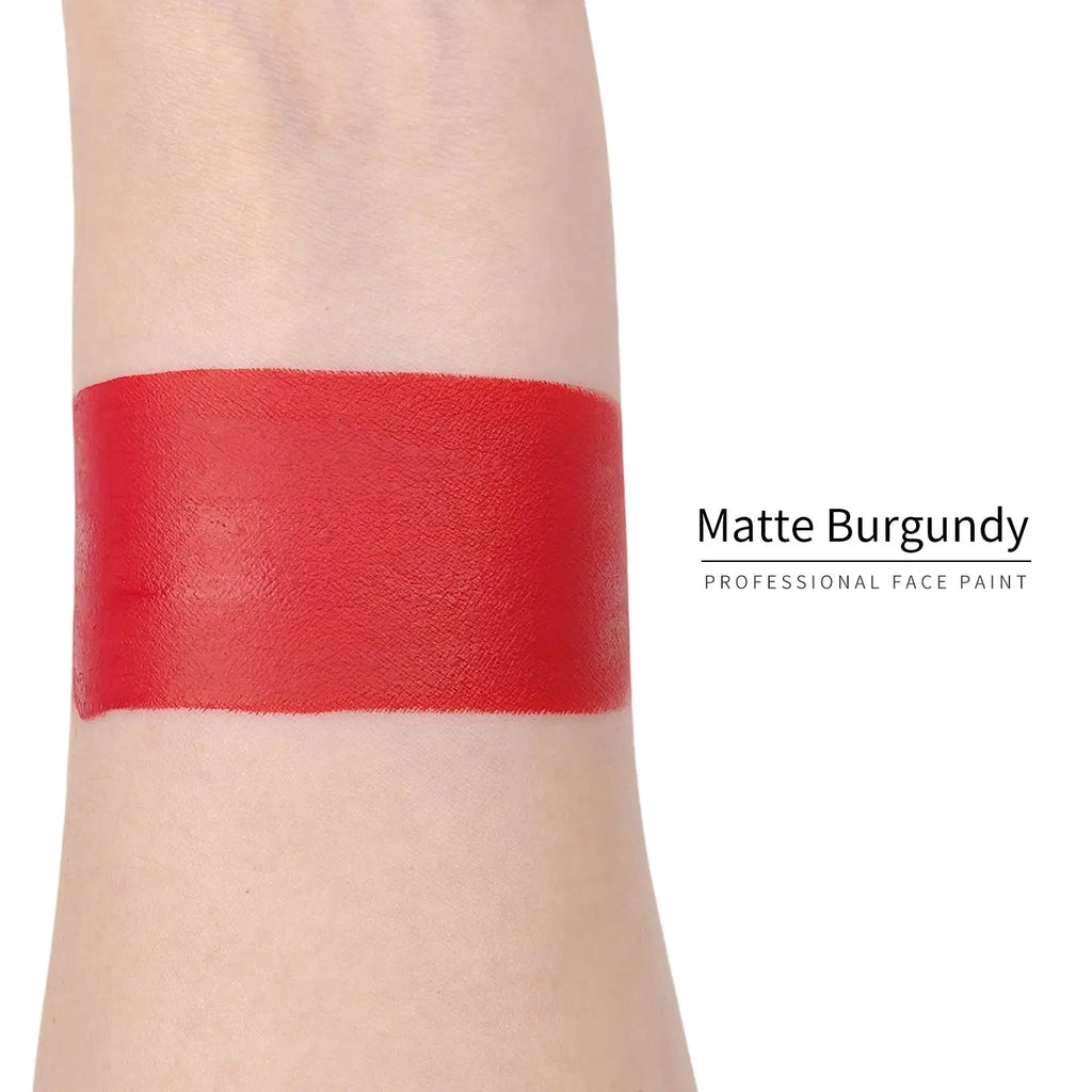 Anka Bella Matte Burgundy face paint arm swatch, saturated matte wine‑red body paint sample on skin