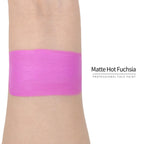 Matte hot fuchsia face paint swatch on arm, high pigment water based body art makeup