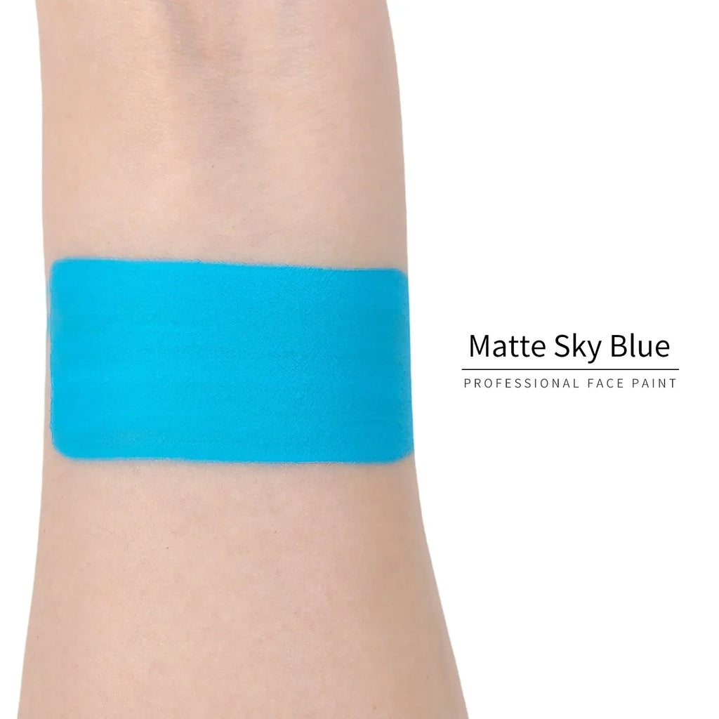 Anka Bella Matte Sky Blue face paint arm swatch, soft bright sky‑blue matte body paint sample on skin