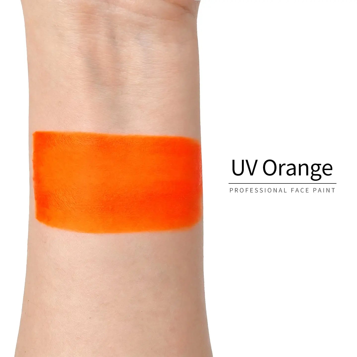 Anka Bella UV Orange face paint arm swatch, bright neon orange UV glow body paint sample