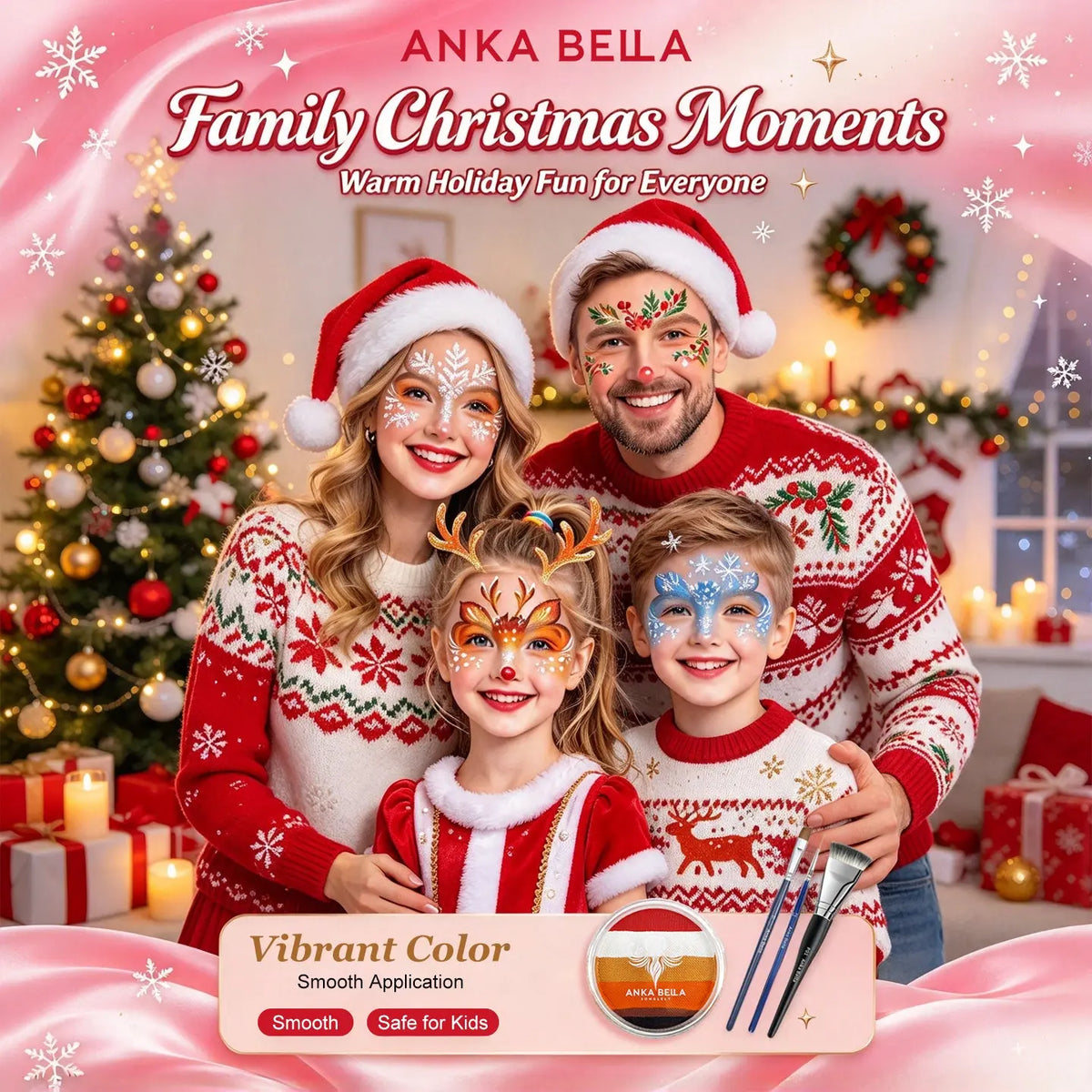 Anka Bella Christmas reindeer face paint, vibrant water based face painting set for kids Xmas party