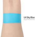 Anka Bella UV Sky Blue face paint arm swatch, luminous UV‑active sky blue body paint sample on skin