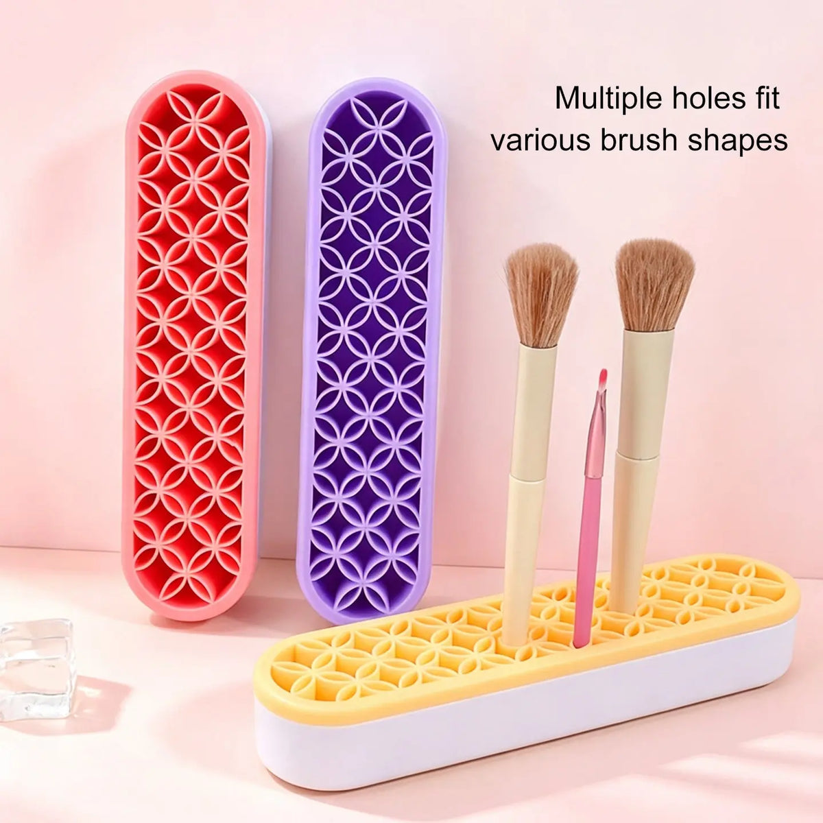 Anka Bella silicone brush storage rack in red, purple, yellow, holds different sizes of face paint and makeup brushes