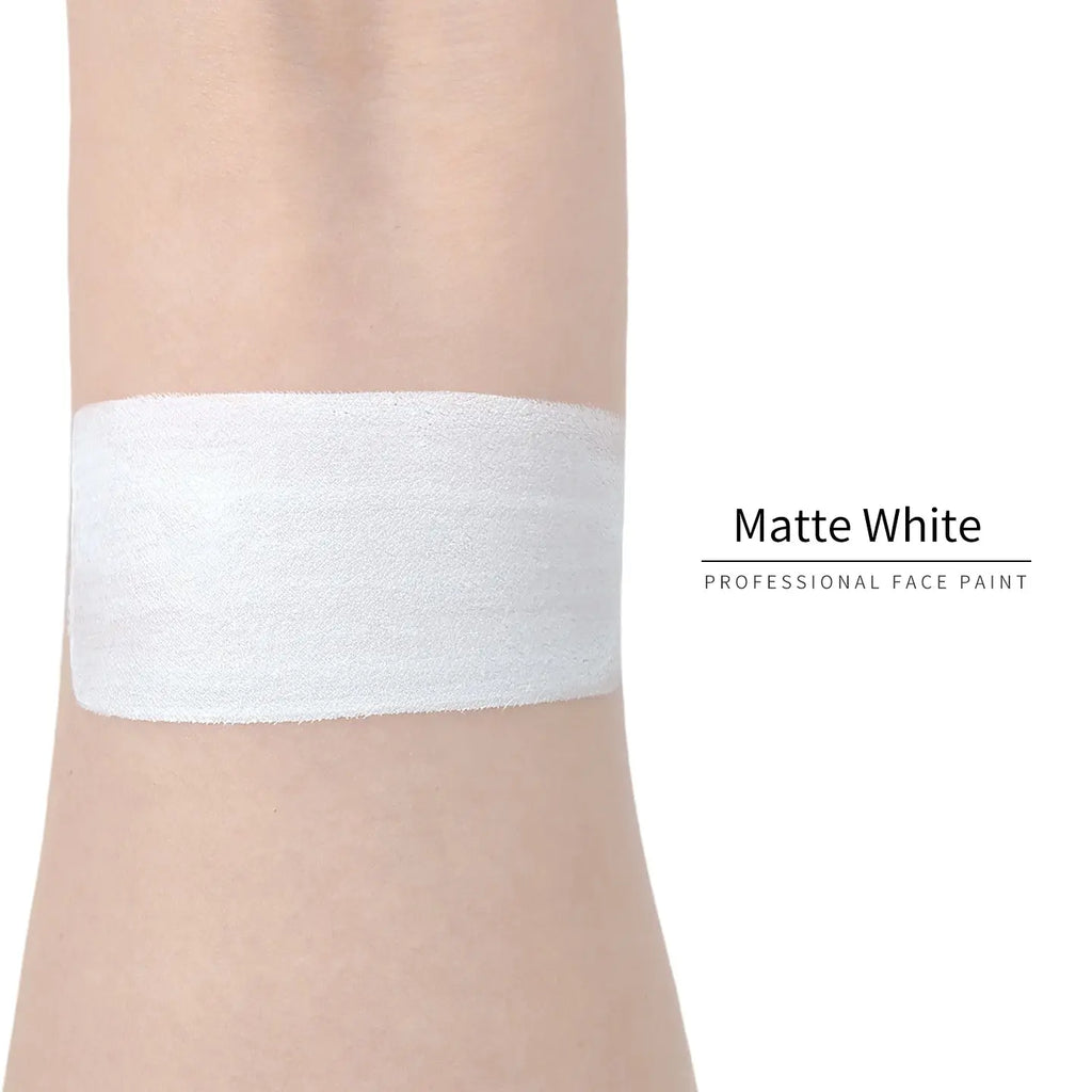 Anka Bella Matte White face paint arm swatch, opaque bright matte white body paint sample on skin